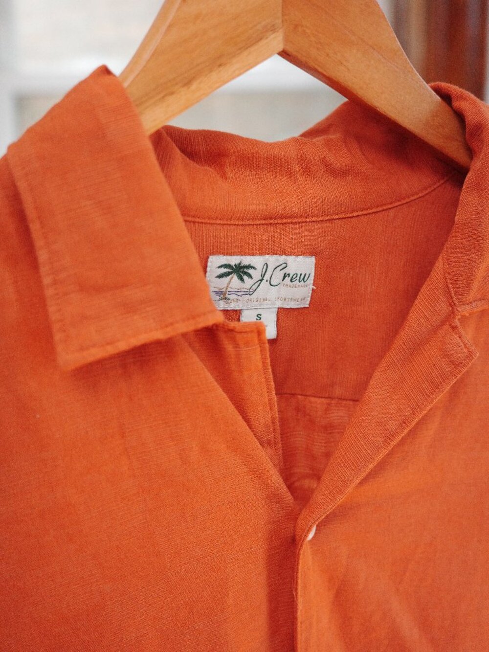 Orange J. Crew short sleeve button down resort shirt, size S